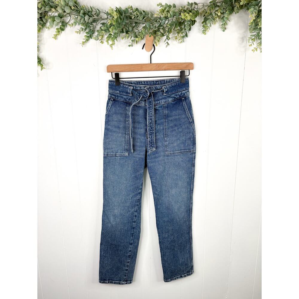 Abercrombie & Fitch High Rise Belted Straight Leg Jeans Size 2 Utility Paperbag - Picture 1 of 7